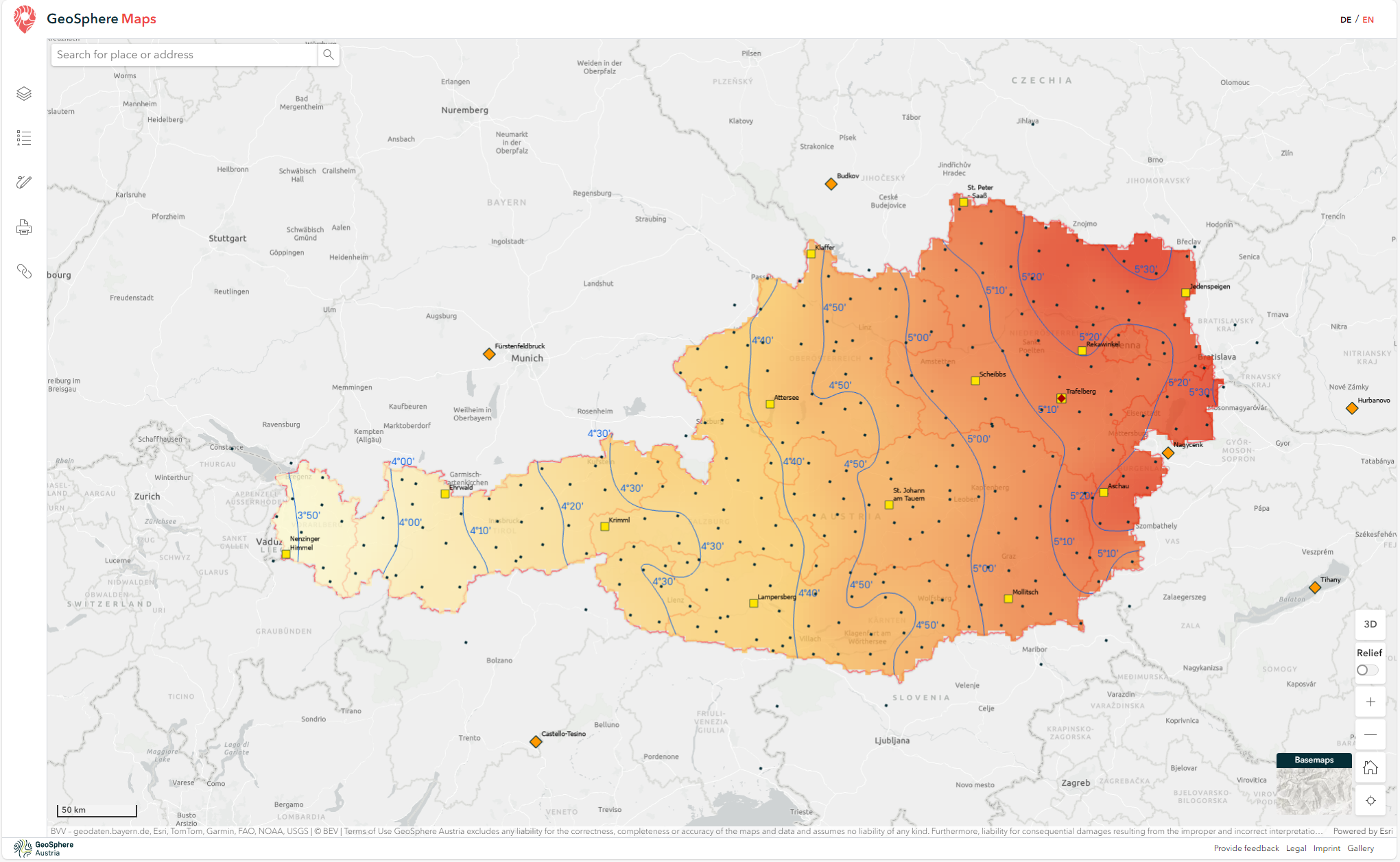 Karte der Deklination